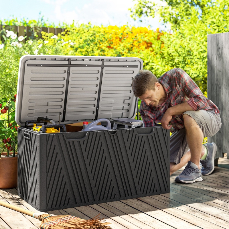 Outsunny 100 Gallon HDPE Outdoor Storage Box, Waterproof and Lockable Deck Box for Garden Tools and Pool Accessories