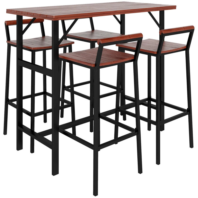 Outsunny 5 Piece Patio Bar Set with 47" Bar Height Table and 4 Bar Stools, for Backyard, Balcony, Porch, Pool, Lawn, Brown