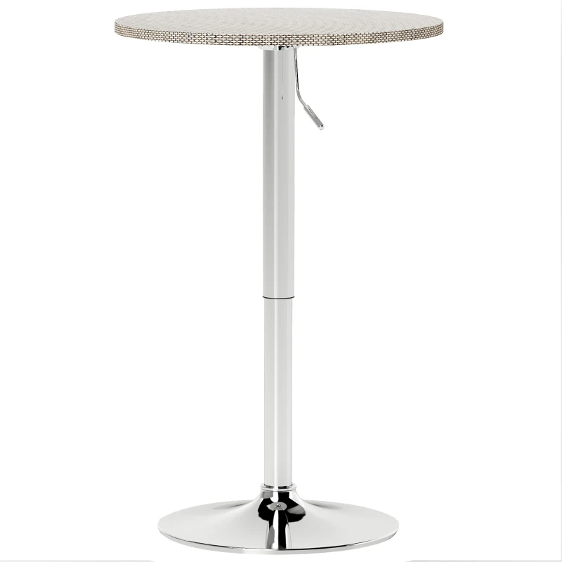 HOMCOM Adjustable Bar Table for 2, Round Pub Table with PE Rattan Top and Steel Base for Home Bar, Small Dining Room, Grey