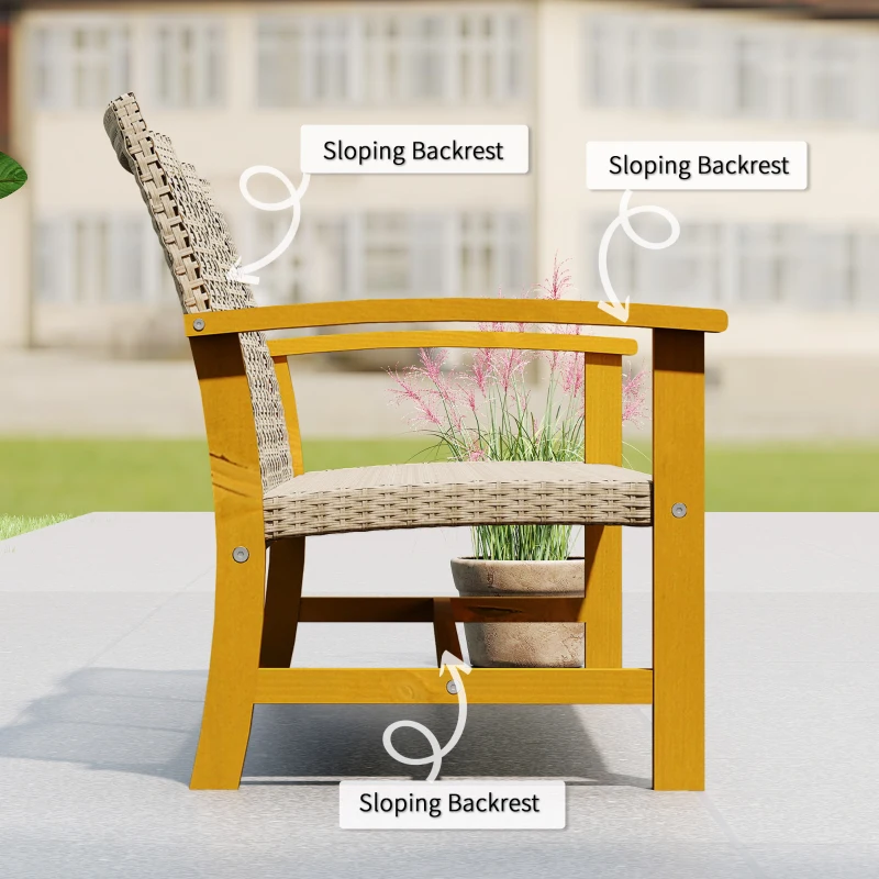 Outsunny 3-Seat Wicker Outdoor Couch Patio Sofa, Acacia Wood Patio Furniture with Steel Seat Armrests, 1000 LBS Capacity, Teak