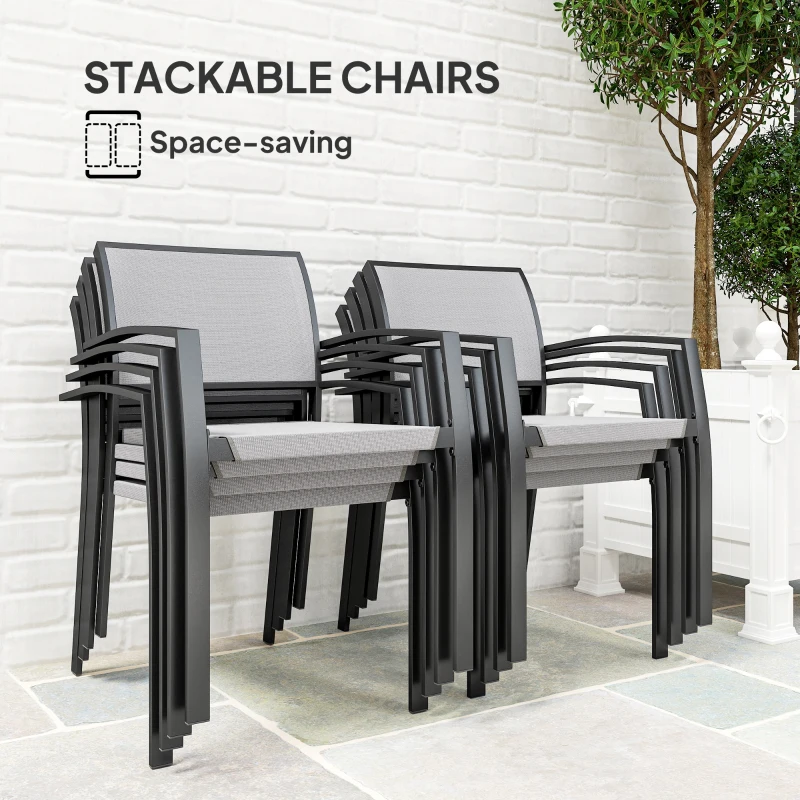 Outsunny 9 Pieces Patio Dining Set with Easy Clean Tabletop, 8 Stackable Chairs, for Garden, Backyard, Poolside, Deck, Grey