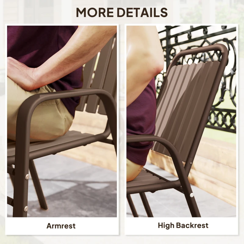 Outsunny Stackable Outdoor Dining Chairs Set of 4, for Patio, Balcony, Deck, Garden, Dark Brown
