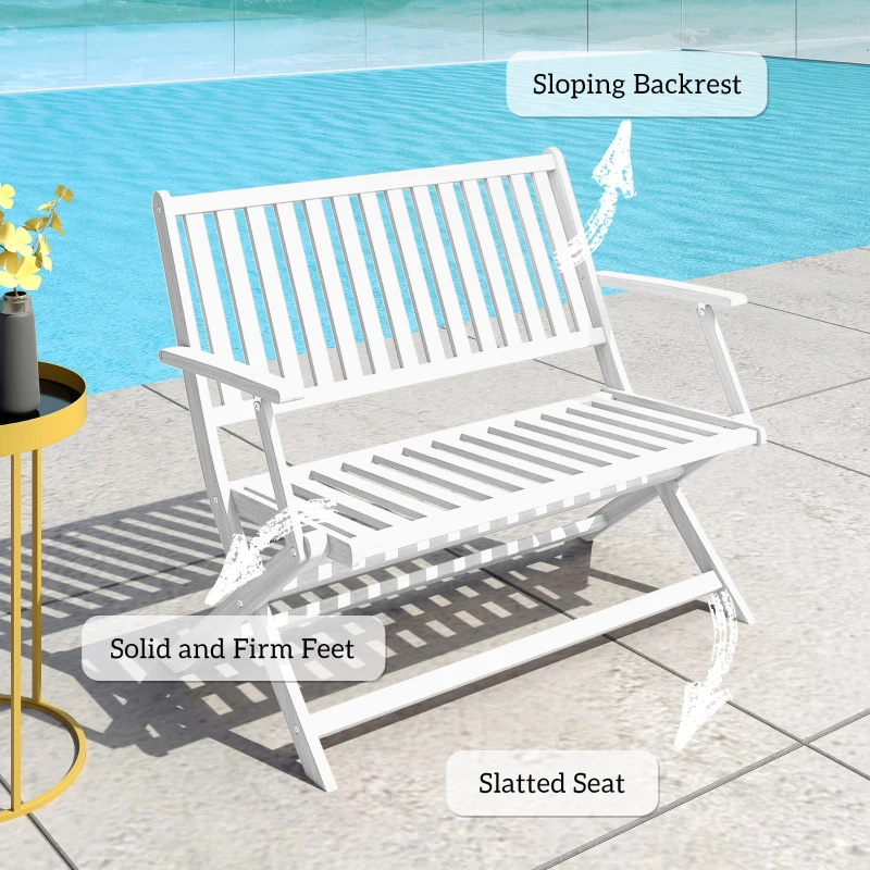 Outsunny 46.5" Foldable Wood Outdoor Bench with Backrest and Armrests for Outdoors, Patio, Porch, Park, White