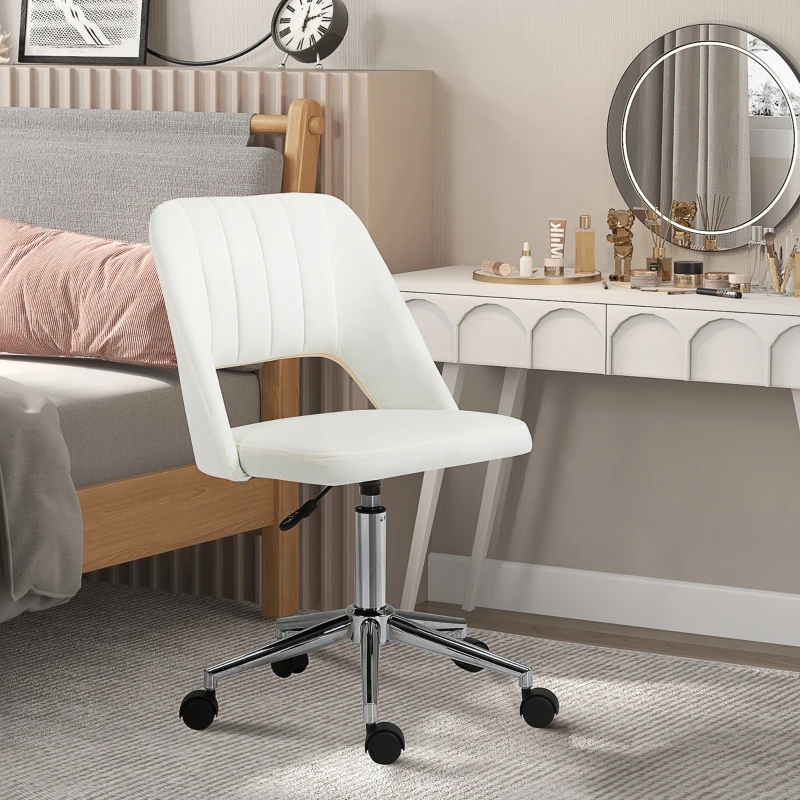 Vinsetto Modern Mid Back Office Chair with Velvet Fabric, Swivel Computer Armless Desk Chair with Hollow Back Design for Home Office, Cream White