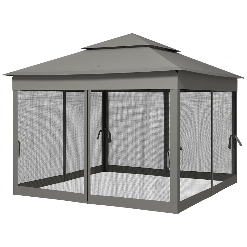 Outsunny 11' x 11' Pop Up Canopy 2-Tier Soft Top Shelter Event Tent w/ Netting Carry Bag for Patio Backyard Garden, Dark Grey