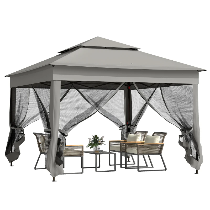 Outsunny 11' x 11' Pop Up Canopy 2-Tier Soft Top Shelter Event Tent w/ Netting Carry Bag for Patio Backyard Garden, Dark Grey