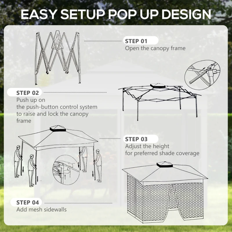 Outsunny 11' x 11' Pop Up Canopy 2-Tier Soft Top Shelter Event Tent w/ Netting Carry Bag for Patio Backyard Garden, Dark Grey