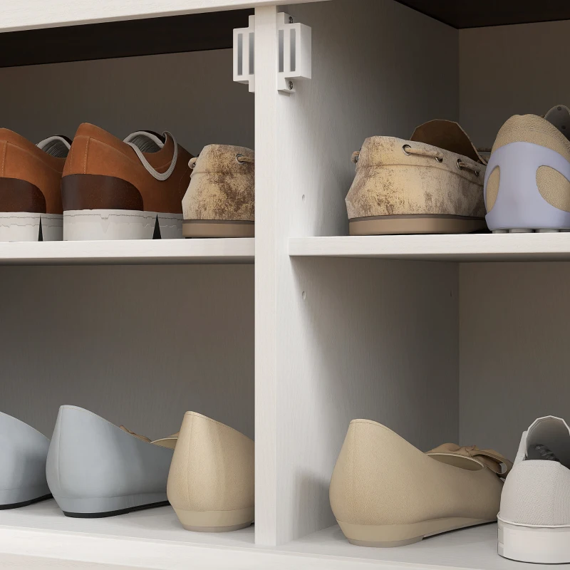 HOMCOM 3-in-1 Hall Tree with Shoe Storage, Coat Rack with Bench, Entryway Furniture with Five Hooks, White Wood Grain