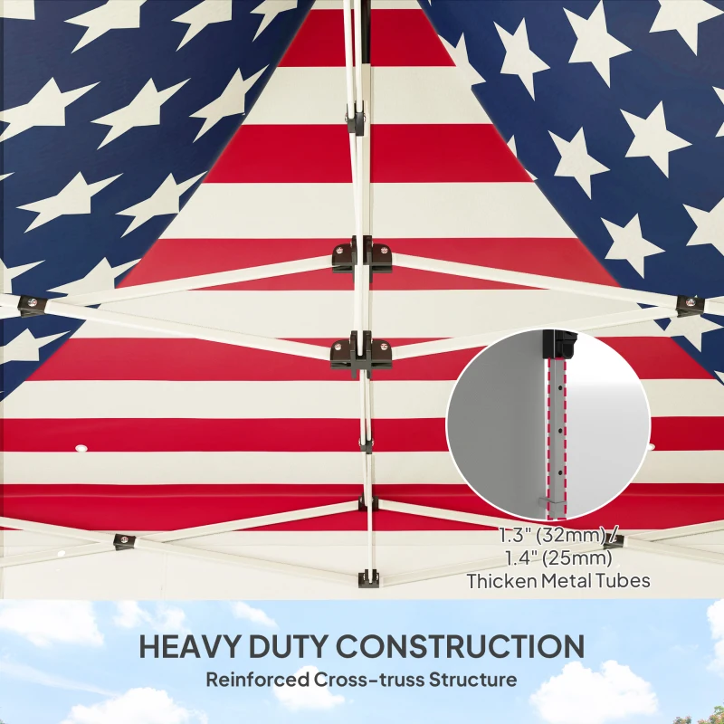 Outsunny 10' x 10' Heavy Duty Pop Up Canopy Tent with Sidewall, UPF50+ Instant Sun Shelter with Storage Pockets, American Flag