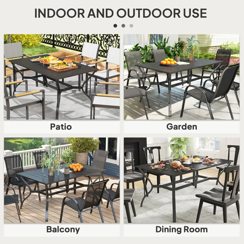 Outsunny Rectangular Patio Table with Umbrella Hole, Steel Rectangle Outdoor Dining Table for 6 People for Garden, Black