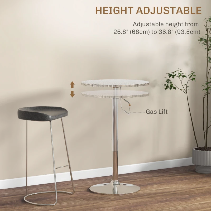 HOMCOM Adjustable Bar Table for 2, Round Pub Table with PE Rattan Top and Steel Base for Home Bar, Small Dining Room, Grey