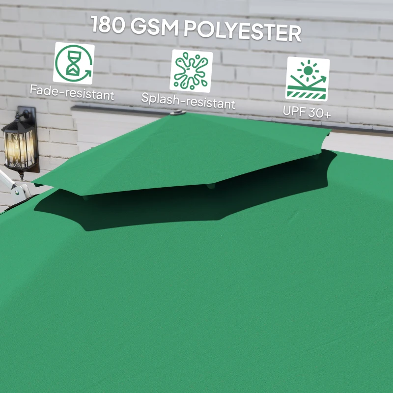 Outsunny 10 FT Cantilever Patio Umbrella with 360° Rotation & Adjustable Height, Cross Base, Crank and Tilt, Dark Green