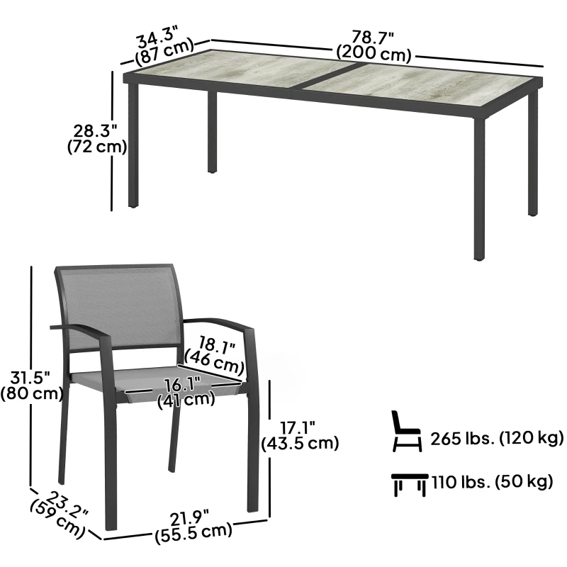 Outsunny 9 Pieces Patio Dining Set with Easy Clean Tabletop, 8 Stackable Chairs, for Garden, Backyard, Poolside, Deck, Grey