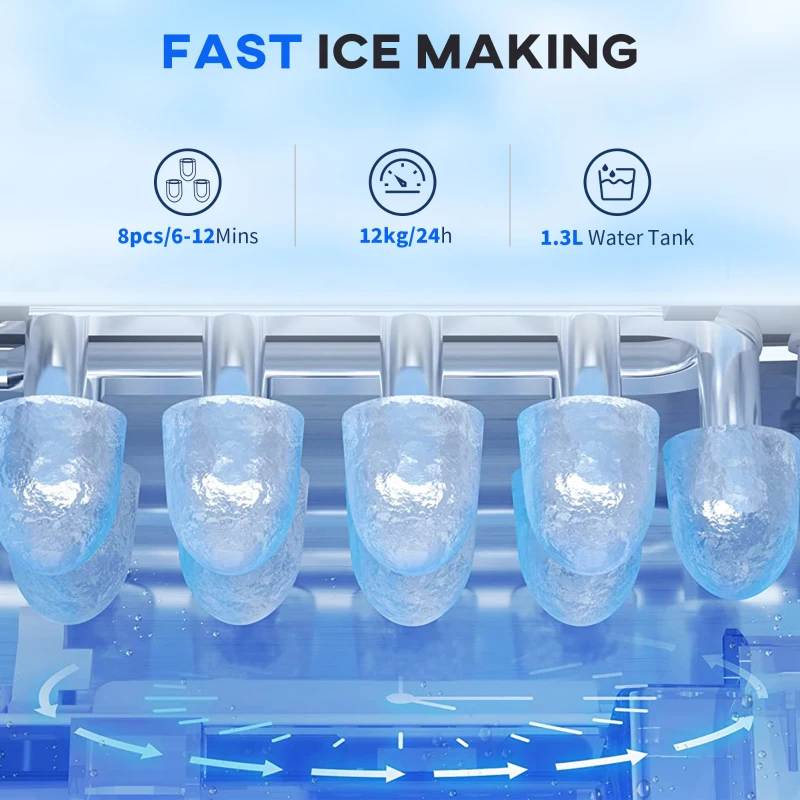 HOMCOM Portable Ice Maker Countertop with Handle, Self Cleaning Ice Maker Machine with Scoop and Basket, 26lbs/24Hrs, Black