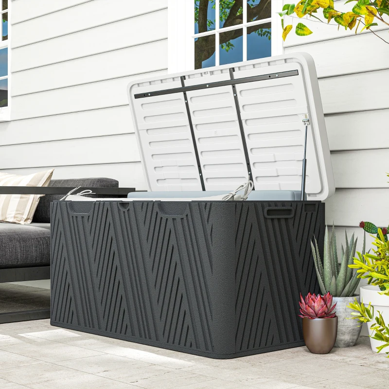 Outsunny 100 Gallon HDPE Outdoor Storage Box, Waterproof and Lockable Deck Box for Garden Tools and Pool Accessories