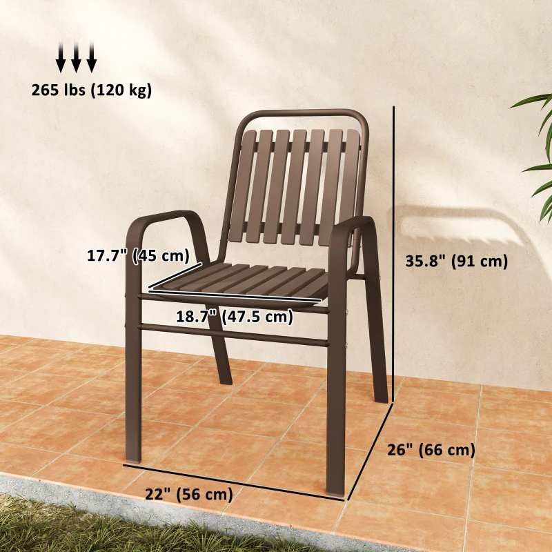 Outsunny Stackable Outdoor Dining Chairs Set of 4, for Patio, Balcony, Deck, Garden, Dark Brown
