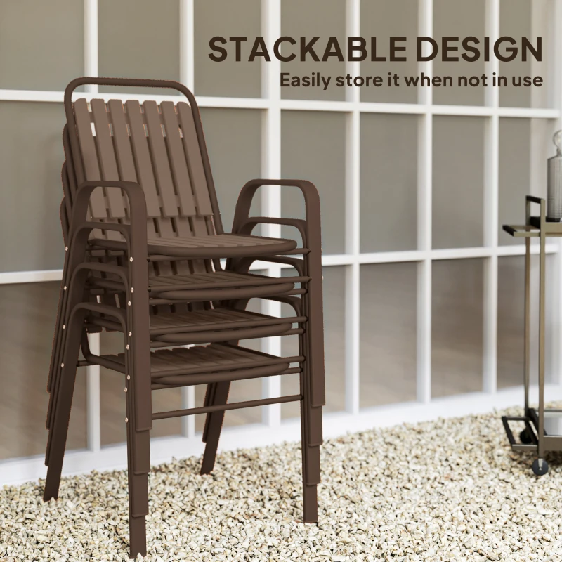 Outsunny Stackable Outdoor Dining Chairs Set of 4, for Patio, Balcony, Deck, Garden, Dark Brown