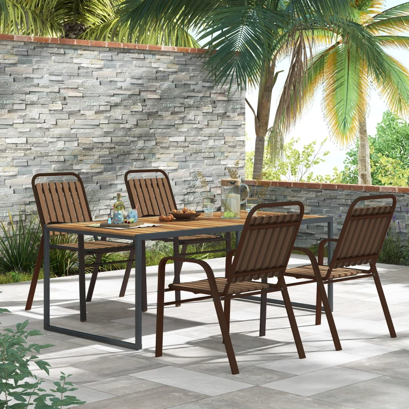 Outsunny Stackable Outdoor Dining Chairs Set of 4, for Patio, Balcony, Deck, Garden, Dark Brown
