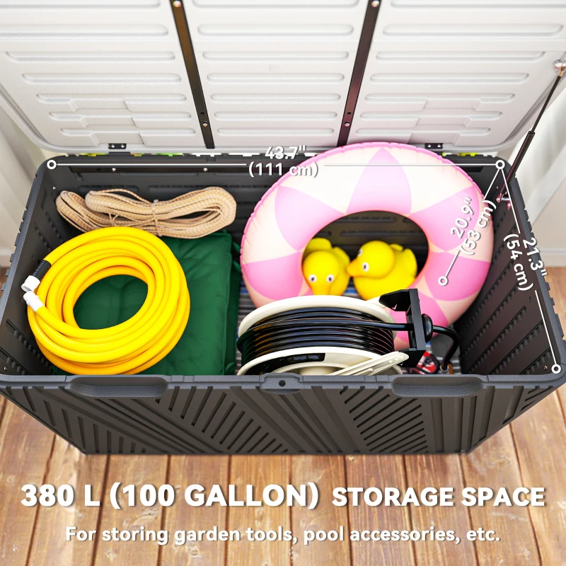 Outsunny 100 Gallon HDPE Outdoor Storage Box, Waterproof and Lockable Deck Box for Garden Tools and Pool Accessories