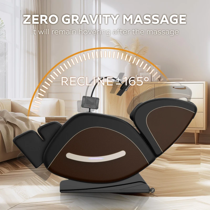 Massage Chair Recliner with Zero Gravity, Full Body Air Pressure, Lumbar and Leg Heating, Bluetooth Audio, 51.5" L x 28.5" W x 39" H, Brown