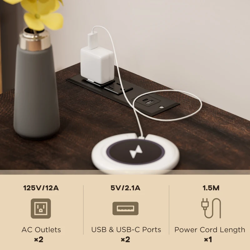 HOMCOM Set of 2 Side Tables, Night Stands with Charging Outlets, White