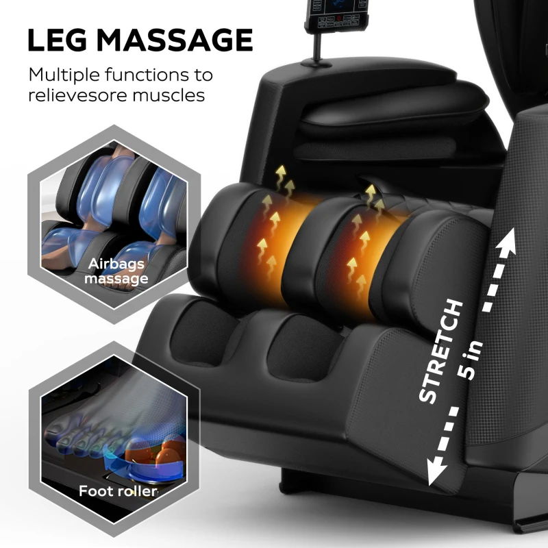 Zero Gravity Massage Chair Recliner with Full Body Air Pressure, Heating Functions, Bluetooth Audio, Adjustable Footrest, 49"L x 20" W x 40.5" H, Black