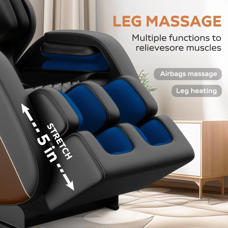 Massage Chair Recliner with Zero Gravity, Full Body Air Pressure, Lumbar and Leg Heating, Bluetooth Audio, 51.5" L x 28.5" W x 39" H, Brown