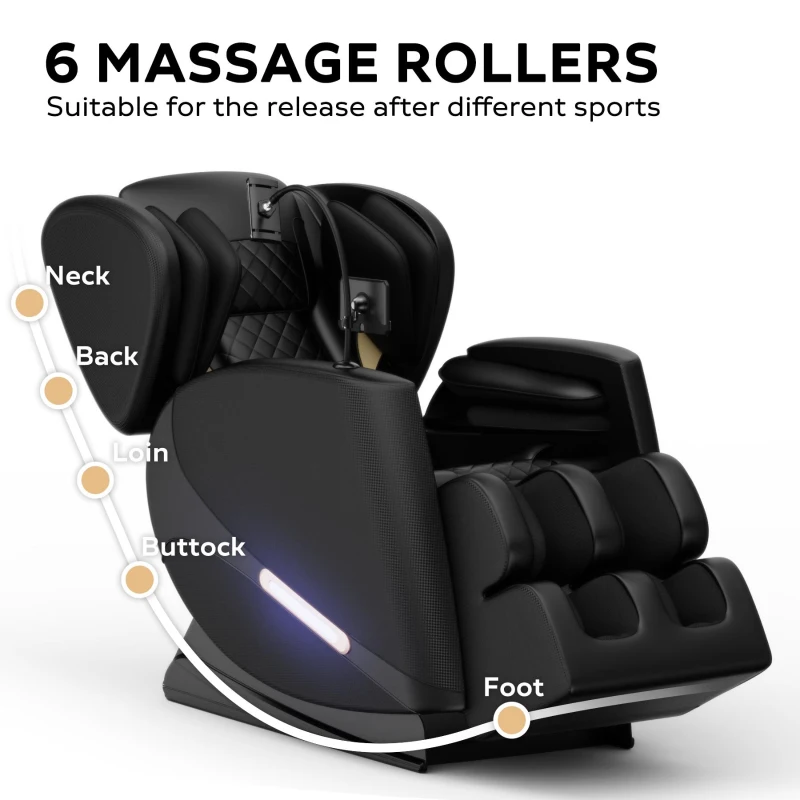 Zero Gravity Massage Chair Recliner with Full Body Air Pressure, Heating Functions, Bluetooth Audio, Adjustable Footrest, 49"L x 20" W x 40.5" H, Black