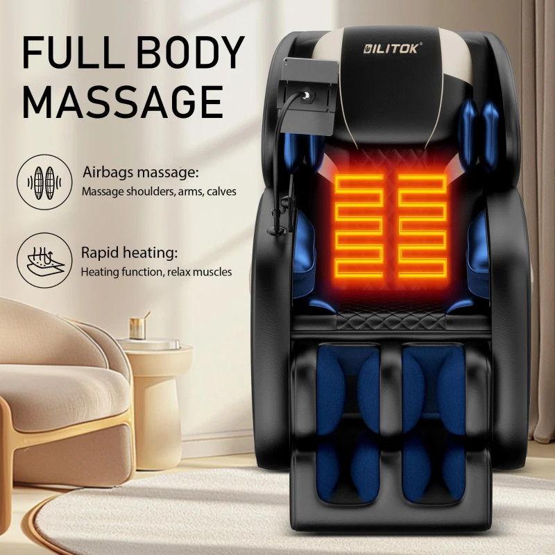 Zero Gravity Massage Chair Recliner with Bluetooth Audio, Full Body Air Pressure, Heating Functions, 51.5" L x 28" W x 39" H, Black