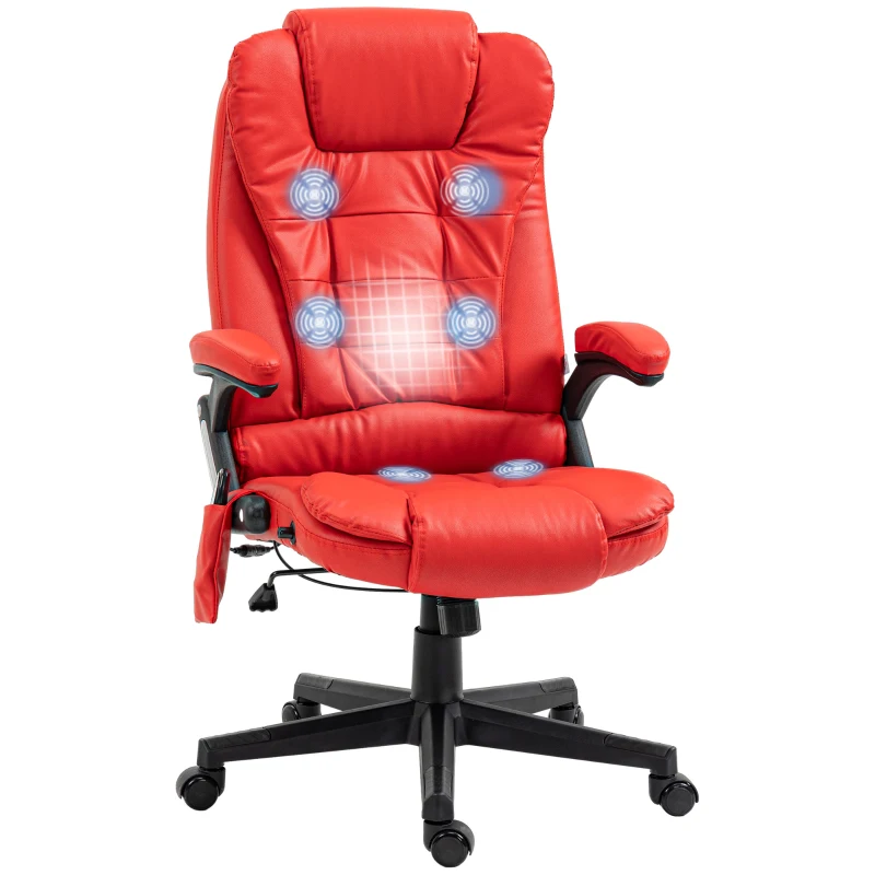 HOMCOM Adjustable Heated Ergonomic Massage Office Chair Swivel Vibrating High Back Faux Leather Executive Chair Home Office Furniture