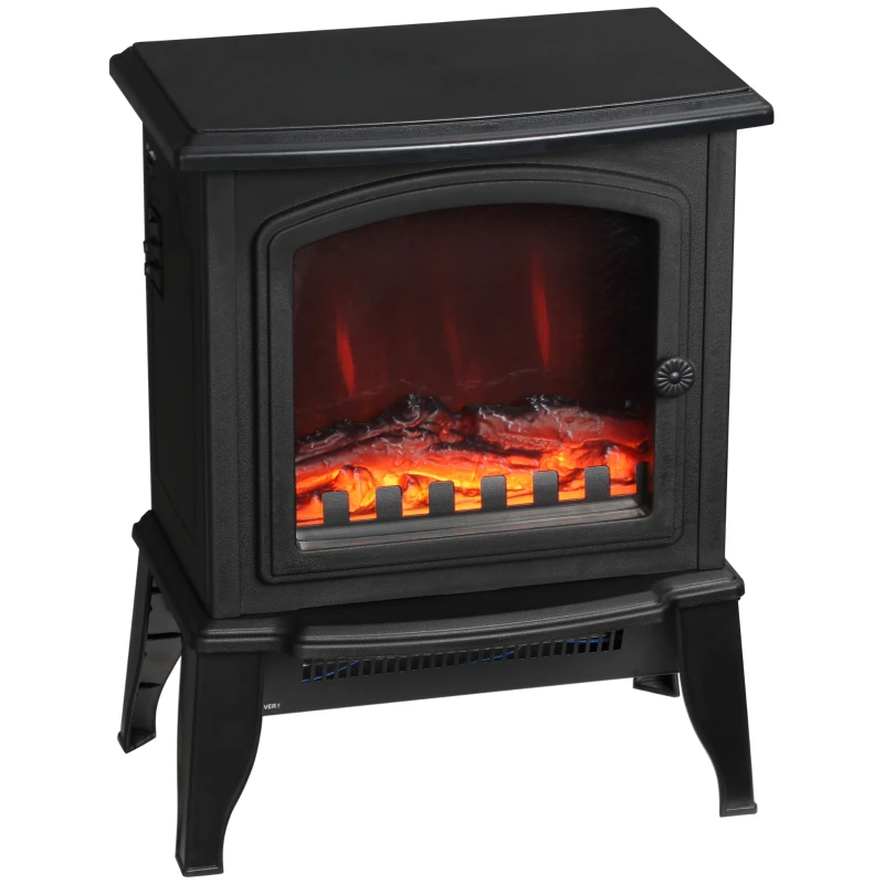 HOMCOM Electric Fireplace Heater, Freestanding Fireplace Stove with Realistic Flame Effect, Overheat Safety Protection, 750W/1500W, Black
