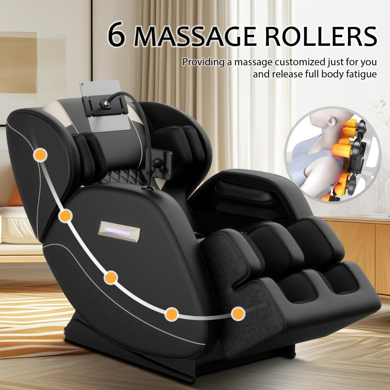 Zero Gravity Massage Recliner with Heating Functions, Full Body Air Pressure, Bluetooth Audio, Adjustable Footrest, 51.5" L x 28" W x 39" H, Black