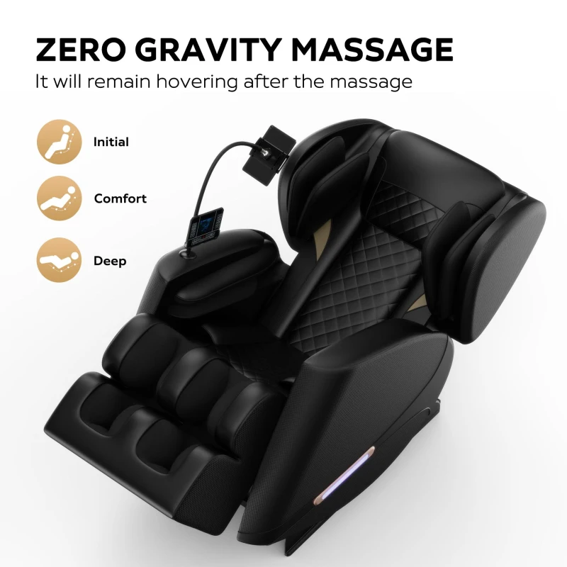 Zero Gravity Massage Chair Recliner with Full Body Air Pressure, Heating Functions, Bluetooth Audio, Adjustable Footrest, 49"L x 20" W x 40.5" H, Black