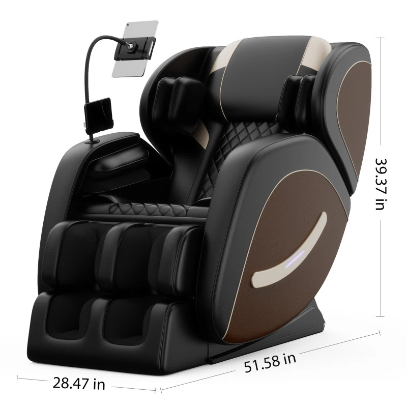 Massage Chair Recliner with Zero Gravity, Full Body Air Pressure, Lumbar and Leg Heating, Bluetooth Audio, 51.5" L x 28.5" W x 39" H, Brown