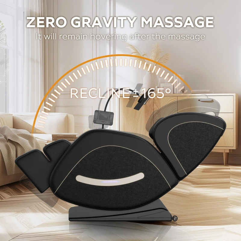 Zero Gravity Massage Chair Recliner with Lumbar and Leg Heating, Full Body Air Pressure, Bluetooth Audio, 51.5" L x 28.5" W x 39" H, Black