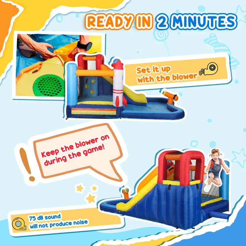 Qaba 5 in 1 Inflatable Bouncy Castle for Kids with 550W Blower, Splash Pool, Jumping Area, Climbing Wall, Cannon