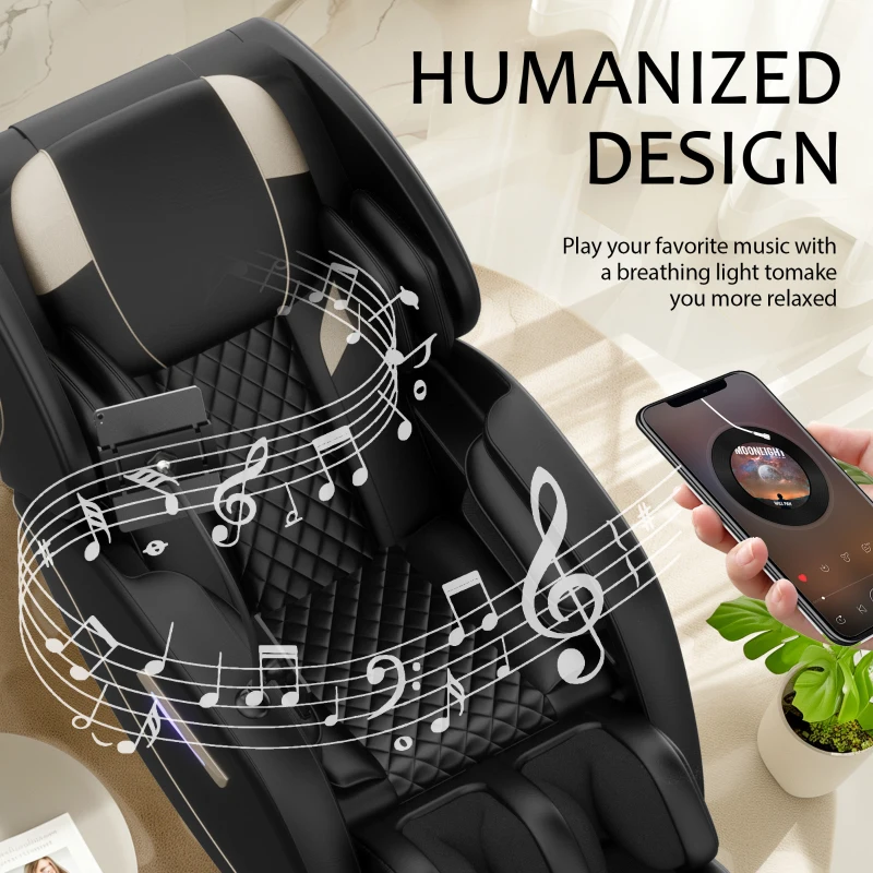 Zero Gravity Massage Recliner with Heating Functions, Full Body Air Pressure, Bluetooth Audio, Adjustable Footrest, 51.5" L x 28" W x 39" H, Black