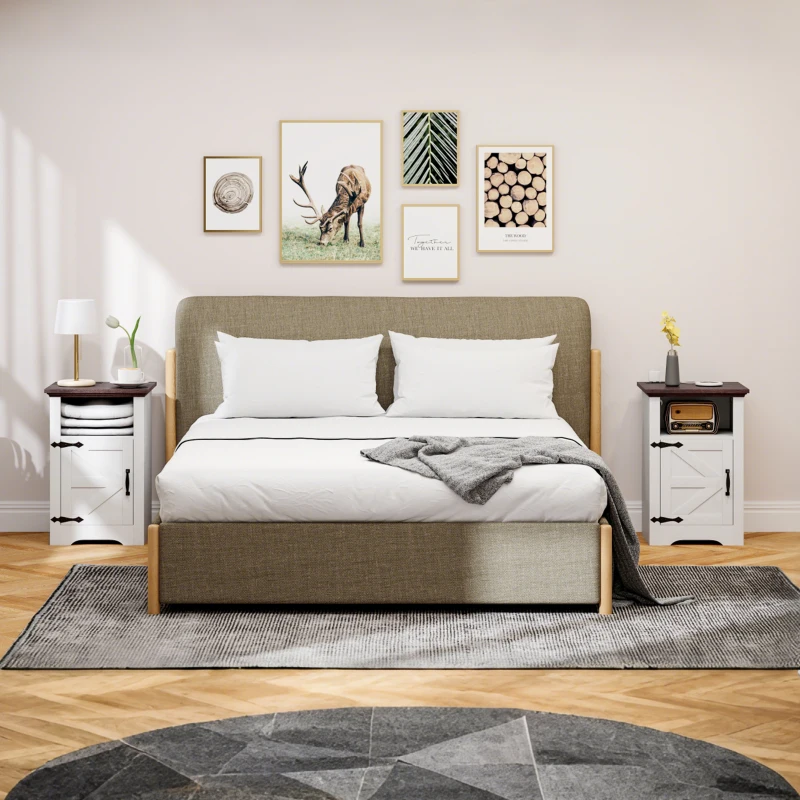 HOMCOM Set of 2 Side Tables, Night Stands with Charging Outlets, White