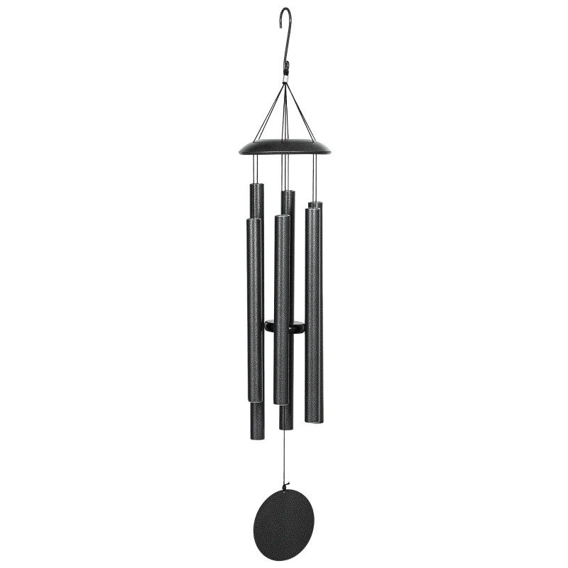 Outsunny 45" Wind Chimes Outdoor Deep Tone Wind Chime with 6 Aluminum Tubes and Hook for Patio, Yard, Garden Decor, Dark Grey