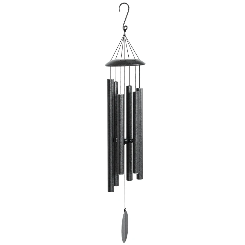 Outsunny 45" Wind Chimes Outdoor Deep Tone Wind Chime with 6 Aluminum Tubes and Hook for Patio, Yard, Garden Decor, Dark Grey