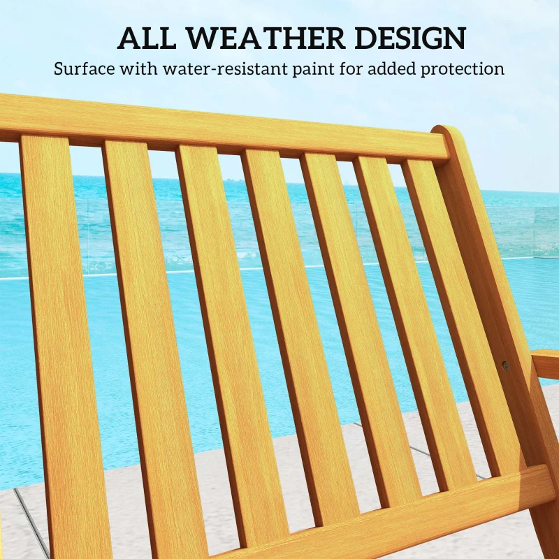 Outsunny 2-Person Foldable Wood Outdoor Bench with Backrest and Armrests for Garden, Porch, Park, Balcony, Teak