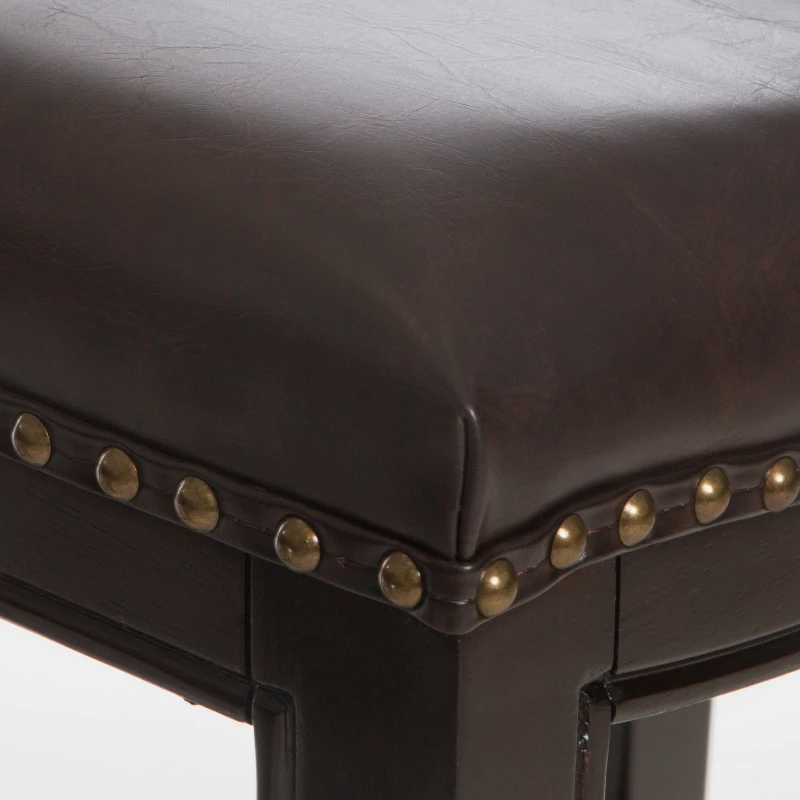 Set of 2 Contemporary Studded Counter Stools with Nailhead Accents Rubberwood Saddle Seat, 18.5" L x 12" W x 26" H, Brown