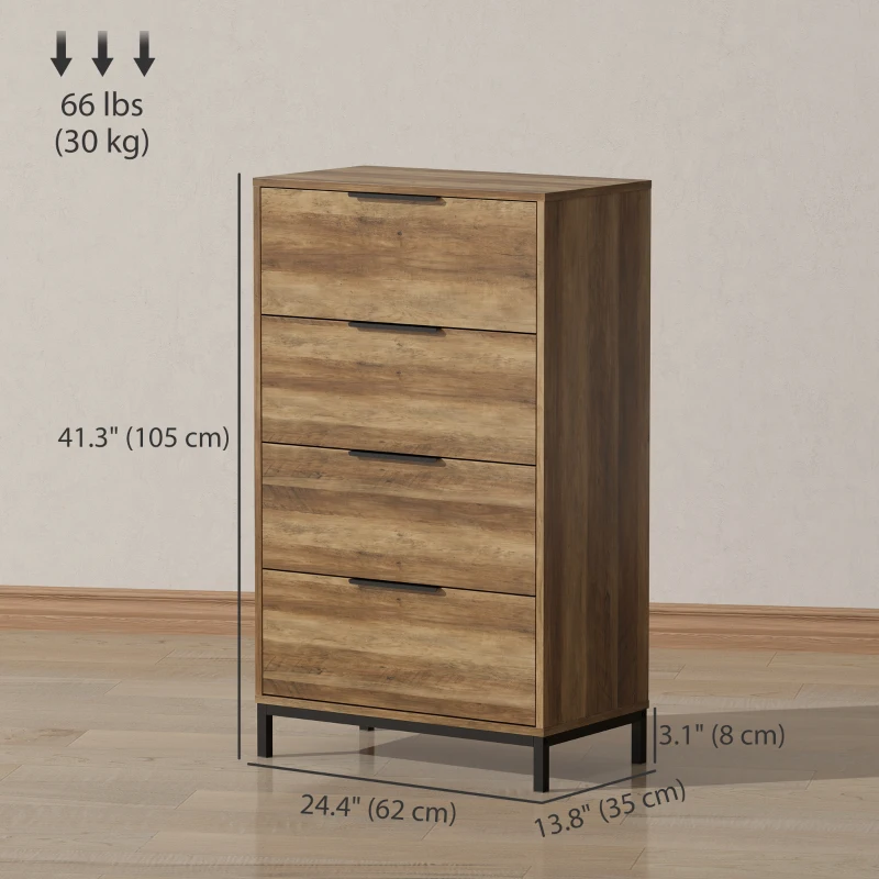 HOMCOM Dresser for Bedroom, 4 Drawer Dresser Tower, Chest of Drawers for Hallway, Entryway, Closet, Natural