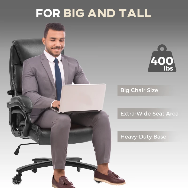 Vinsetto Big and Tall Office Chair, 400 lbs, Executive Computer Chair with PU Leather, Adjustable Height, Black