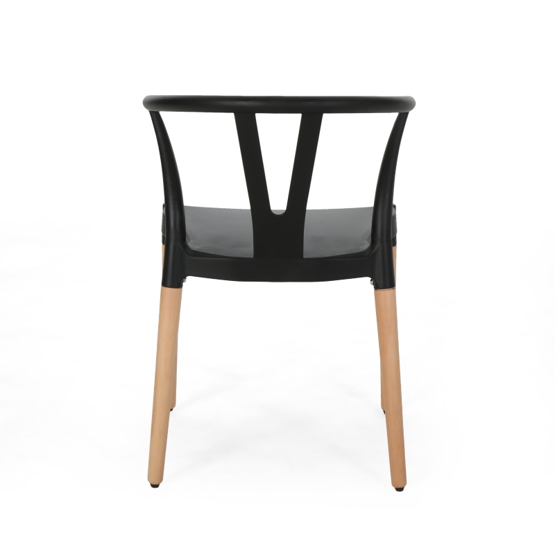 Set of 2 Modern Plastic Dining Chair with Beech Wood Legs, 20" L x 22" W x 29" H, Black