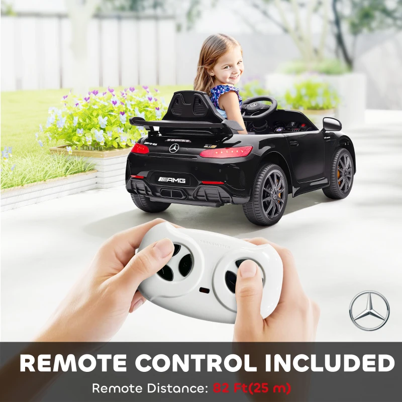 Qaba Mercedes-Benz AMG GTR Licensed 12V Battery Powered Kids Electric Car w/ Remote, Soft Start, Lights, Music Horn, Black