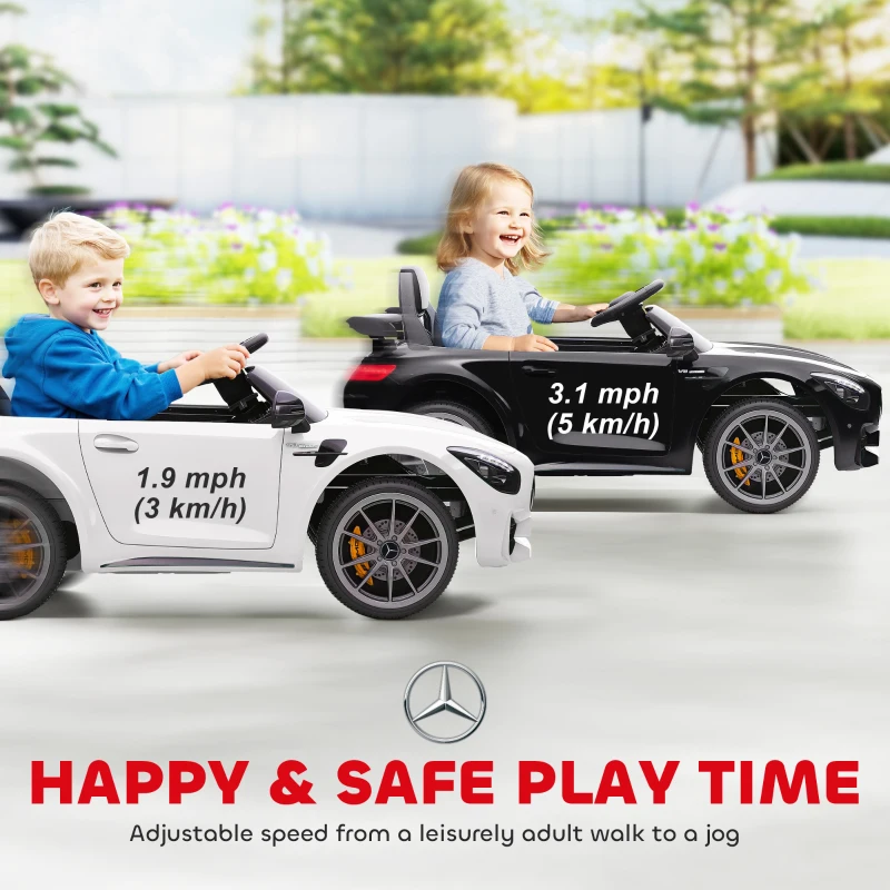 Qaba Mercedes-Benz AMG GTR Licensed 12V Battery Powered Kids Electric Car w/ Remote, Soft Start, Lights, Music Horn, Black