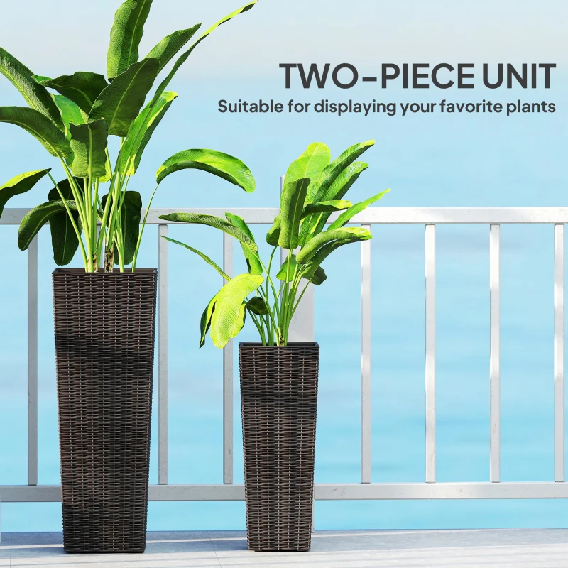 Outsunny Set of 2 Tall Planters for Outdoor Plants with Drainage Holes, Outdoor Flower Pots for Entryway, Patio and Deck
