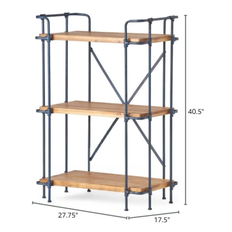 3-Shelf Industrial Bookcase with Firwood Shelves, Iron Frame, Resilient Structure, Ideal for Small Spaces, 27.5" L x 17.5" W x 40.5" H, Natural