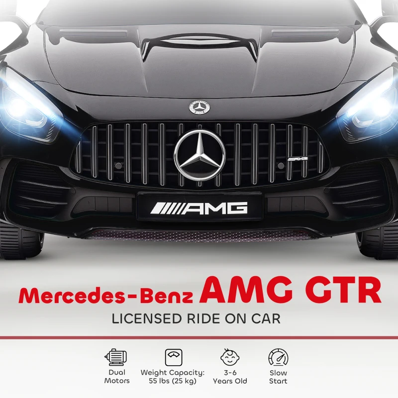 Qaba Mercedes-Benz AMG GTR Licensed 12V Battery Powered Kids Electric Car w/ Remote, Soft Start, Lights, Music Horn, Black